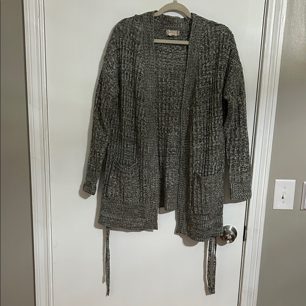 Women's Green Open-Front Knit Cardigan Sweater
